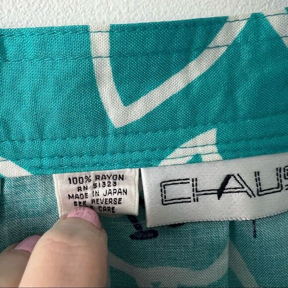 Chaus Vintage 80s Skirt MIDI Teal Vaporwave Polka Dot Flowers Womens Size 8 - Picture 7 of 11